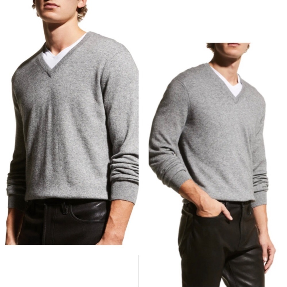 Paolo Mondo Luxury Cashmere Merino Wool Blend  V-neck Knit Sweater Sz M